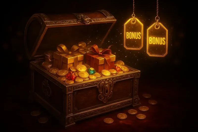 Golden Bonus Chest Golden treasure chest bursting with coins, gems, and bonus gifts
