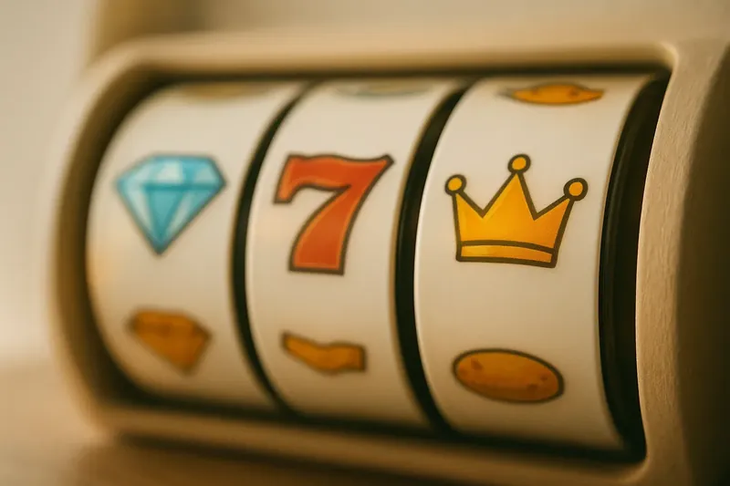 Extreme close-up of slot reels with diamonds, sevens, and crowns